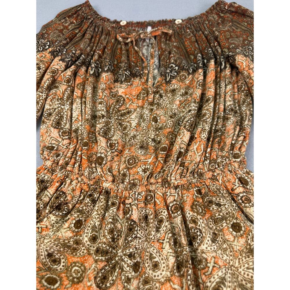 Free People So Divine Boho Floral Off The Shoulder Romper Peasant Sleeve Size XS - Picture 5 of 11